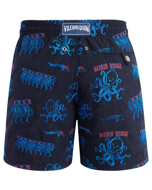 Vilebrequin Blue Swim Shorts Embroidered Au Merlu Rouge - Limited Edition for men