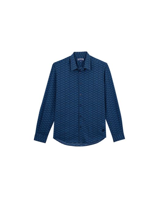 Vilebrequin Blue Organic Cotton Voile Shirt Fish Net