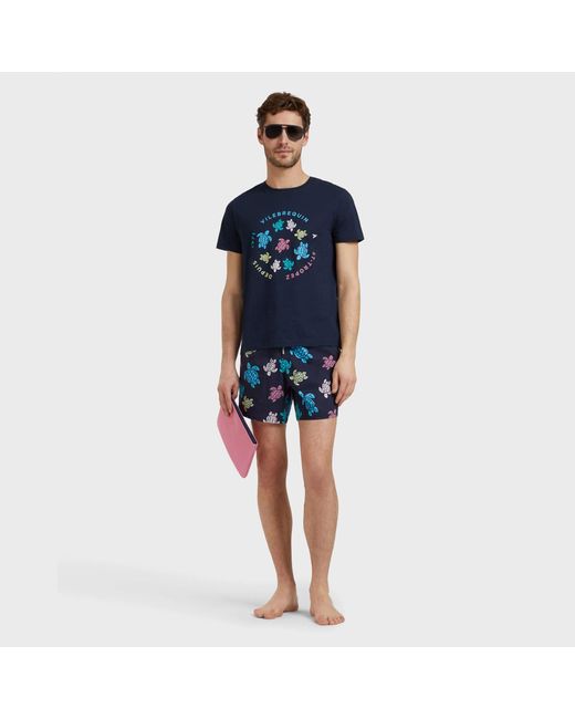 Vilebrequin Blue Stretch Short Swim Shorts Tortues Multicolores for men