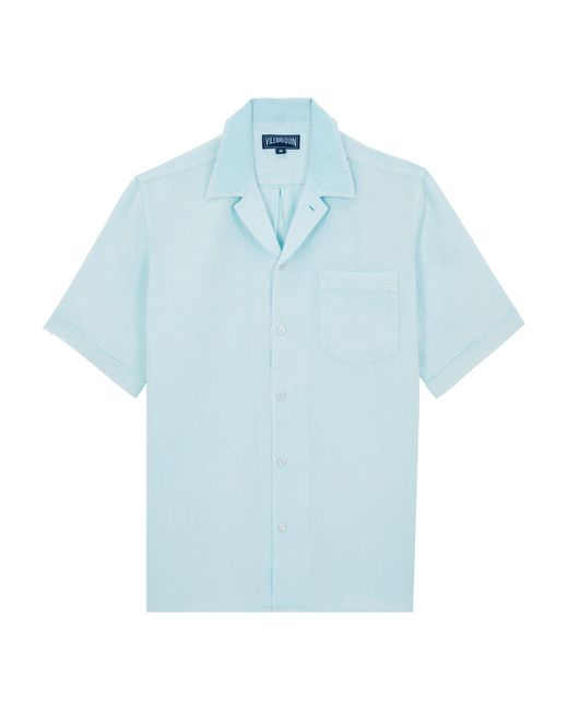 Vilebrequin Blue Bowling Linen Shirt Mineral Dye for men