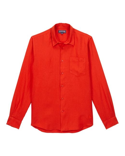 Vilebrequin Red Linen Shirt Solid for men