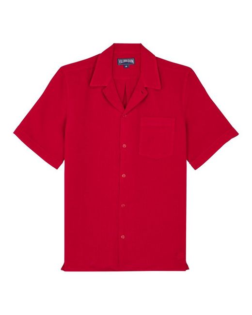 Camicia bowling uomo in lino tinta unita - camicia - charli di Vilebrequin in Red da Uomo