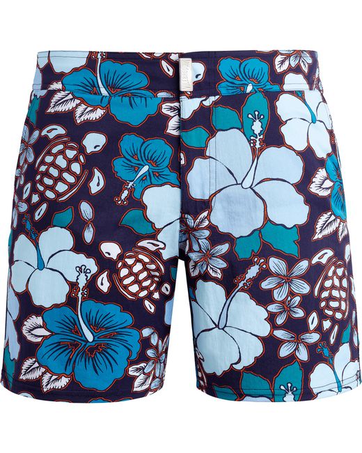 Vilebrequin Blue Stretch Flat Belt Swim Shorts Tropical Turtles for men