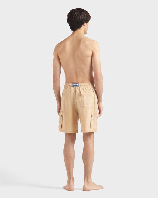 Vilebrequin Linen Bermuda Shorts Cargo Pockets Natural Dye for men