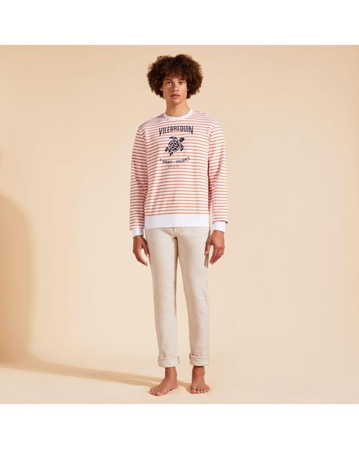 Vilebrequin Gestreiftes Baumwoll-sweatshirt Mit Rundhalsausschnitt Für Herren in Pink für Herren