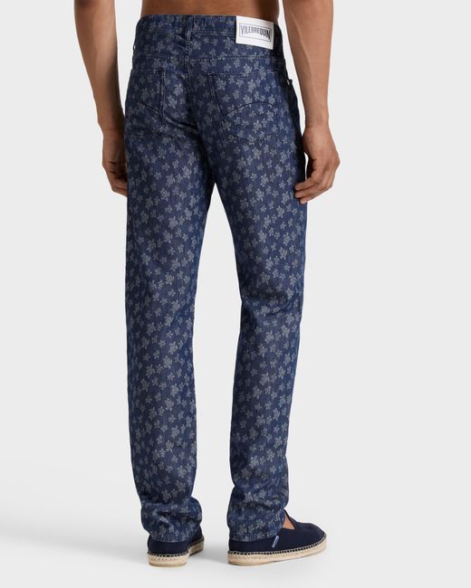 Vilebrequin Blue Light Denim Pants Ronde Des Tortues Jacquard for men