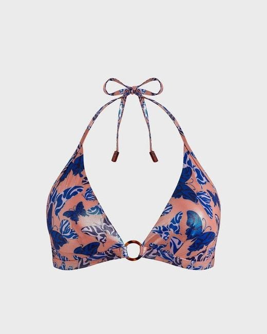 Vilebrequin Blue Halter Bikini Top Disco Butterfly - Swimwear - Flechett - Pink - Size M