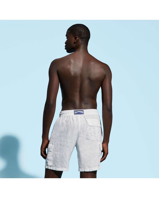 Vilebrequin Einfarbige Leinen-bermudashorts Mit Cargotaschen Für Herren in White für Herren