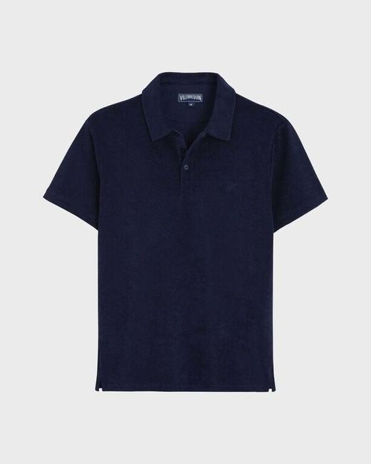 Vilebrequin Blue Organic Cotton Terry Polo Solid for men