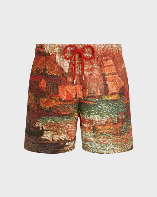 Vilebrequin Orange 360 Swim Trunks Sortie Du Port De St Tropez for men