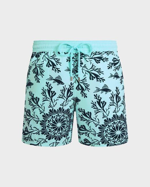 Vilebrequin Blue Swim Shorts Flocked Coral Mandala for men