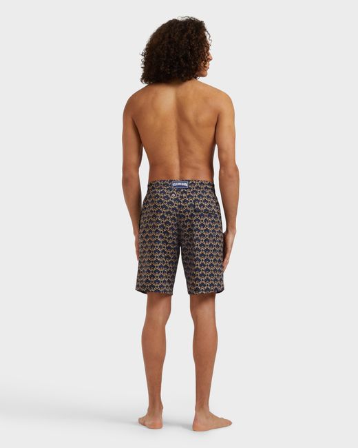 Vilebrequin Gray Long Stretch Swim Shorts Turtles Chain for men