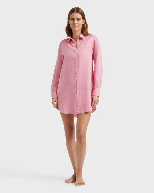 Robe Chemise En Lin Femme Unie Vilebrequin en coloris Pink
