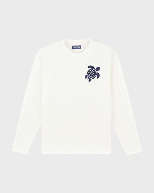 Vilebrequin White Cotton Long Sleeves T-Shirt Embroidered Turtle for men