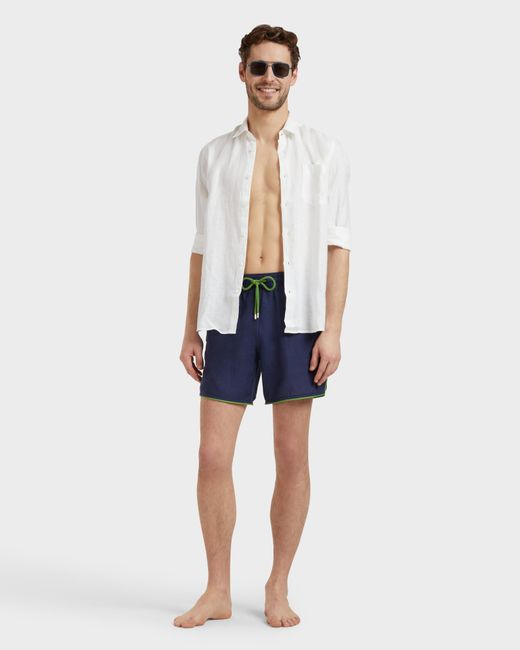 Vilebrequin Linen Swim Trunks Solid - Swimwear - Mallorca - Blue - Size S for men