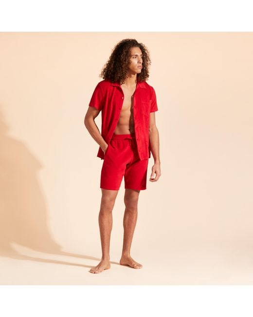 Vilebrequin Red Solid -bowling-hemd Aus Baumwolle