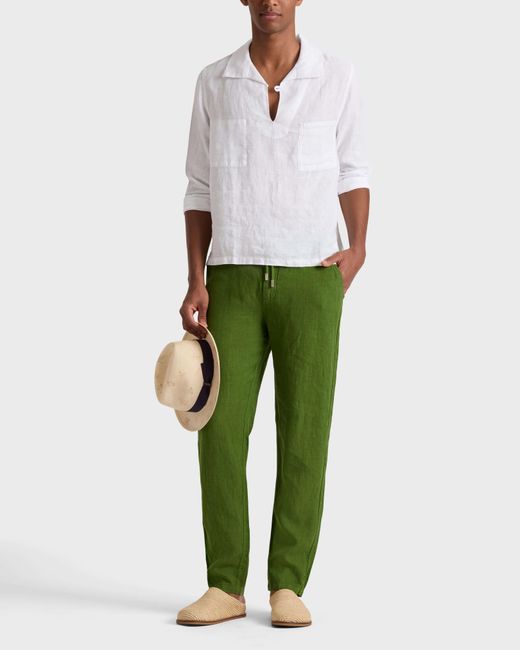 Vilebrequin Green Linen Pants Regular Fit Solid for men