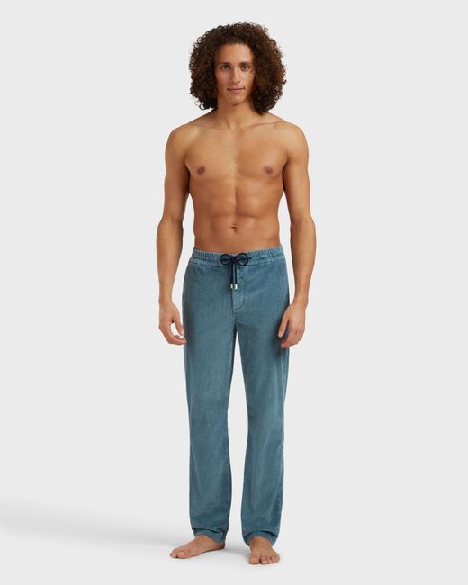 Vilebrequin Blue Elastic Waist Pants Velvet for men