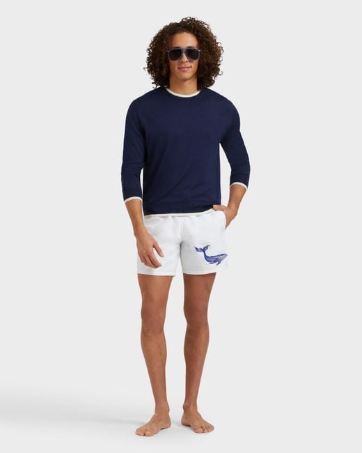 Vilebrequin Blue Swim Trunks Embroidered Whale - Swimwear - Motu - White - Size Xxxl for men