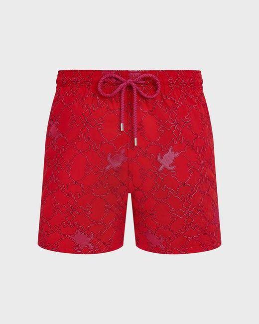 Vilebrequin Swim Trunks Embroidered Turtles Net - Limited Edition - Swimwear - Mistral - Red - Size S for men