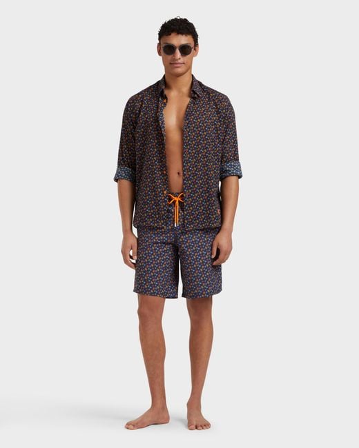 Vilebrequin Blue Long Swim Trunks Micro Ronde Des Tortues - Swimwear - Okoa - Orange - Size S for men