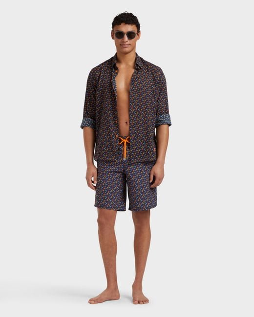 Vilebrequin Blue Long Swim Shorts Micro Ronde Des Tortues - Swimwear - Okoa - Orange - Size S for men