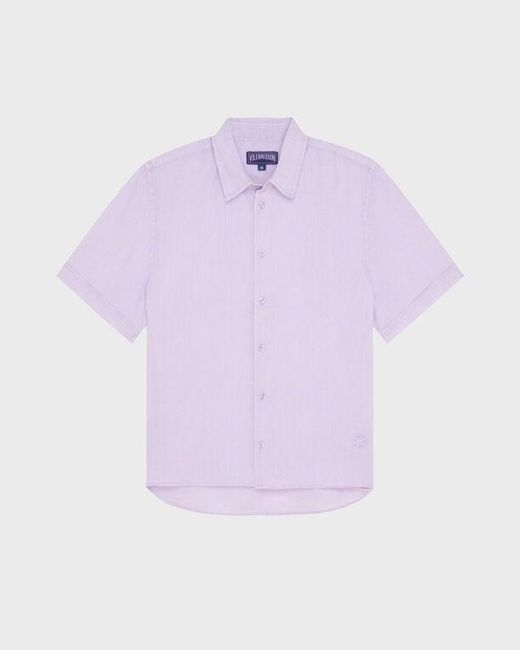 Vilebrequin Purple Mineral Dye Linen Bowling Shirt for men