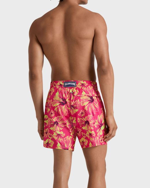 Vilebrequin Red Ultra-light And Packable Swim Trunks Macro Hibiscus - Swimwear - Mahina - Pink - Size Xs for men