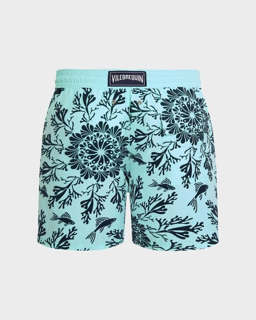 Vilebrequin Blue Swim Shorts Flocked Coral Mandala for men