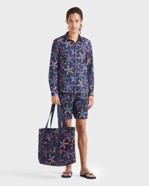 Vilebrequin Blue Long Stretch Swim Trunks Disco Stars for men