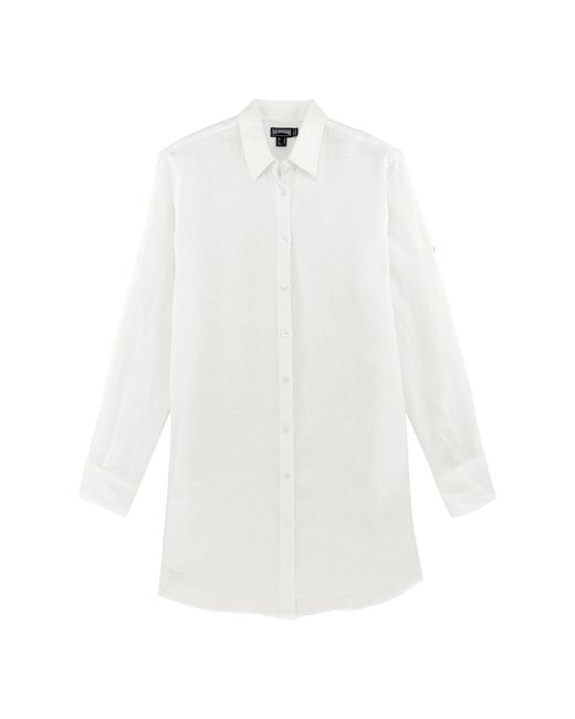 Vilebrequin White Linen Shirt Dress Solid