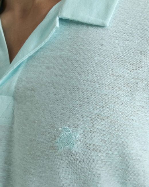 Vilebrequin Blue Linen Jersey Polo Solid for men