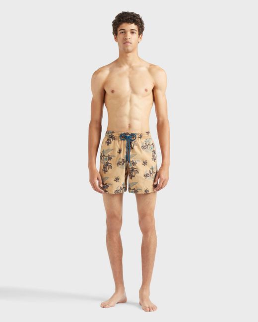 Vilebrequin Brown Swim Shorts Embroidered Flowers Power for men