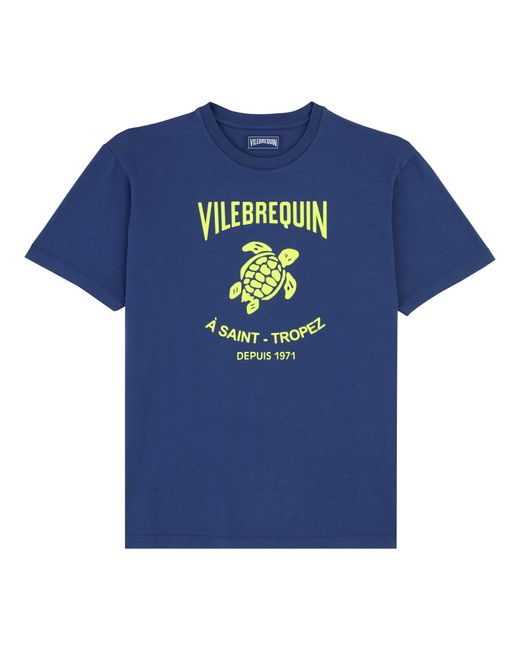 Vilebrequin Blue Cotton T-shirt Printed Turtle Logo for men