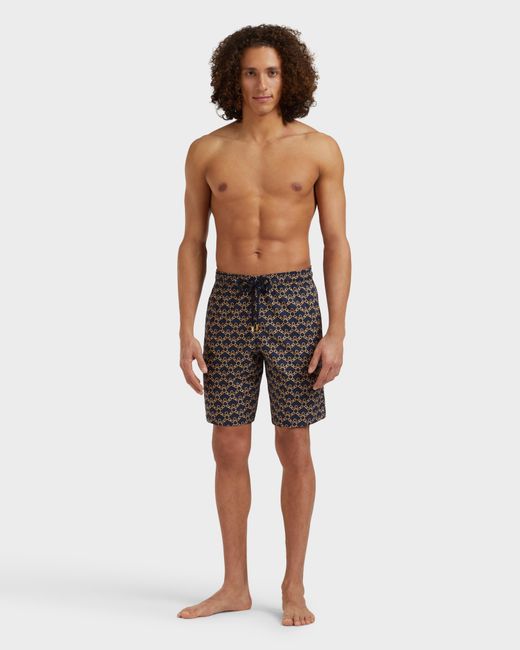 Vilebrequin Gray Long Stretch Swim Shorts Turtles Chain for men