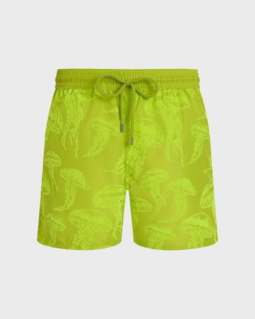 Vilebrequin Green Ultra-Light And Packable Swim Shorts Flocked Jellyfish Dance for men