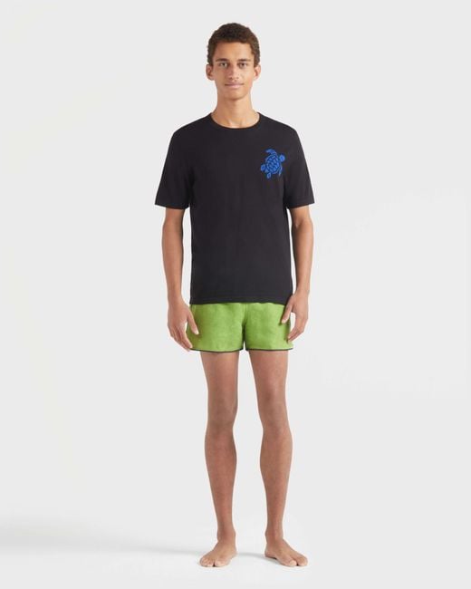 Vilebrequin Black Cotton And Silk T-shirt Jacquard Turtle for men