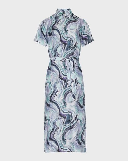 Vilebrequin Blue Silk Long Shirt Dress Marble