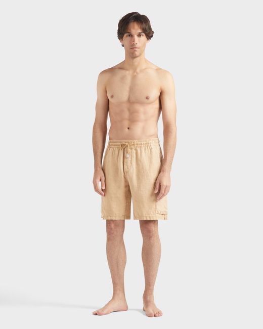 Vilebrequin Linen Bermuda Shorts Cargo Pockets Natural Dye for men