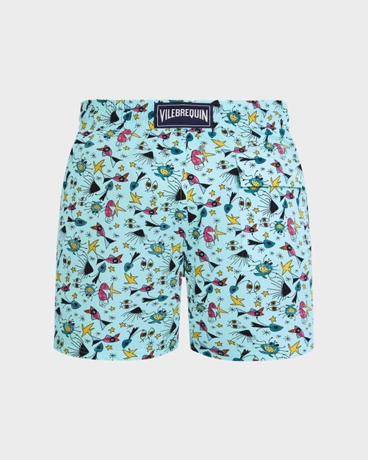 Vilebrequin Blue Stretch Short Swim Shorts Aquatic Carnival for men