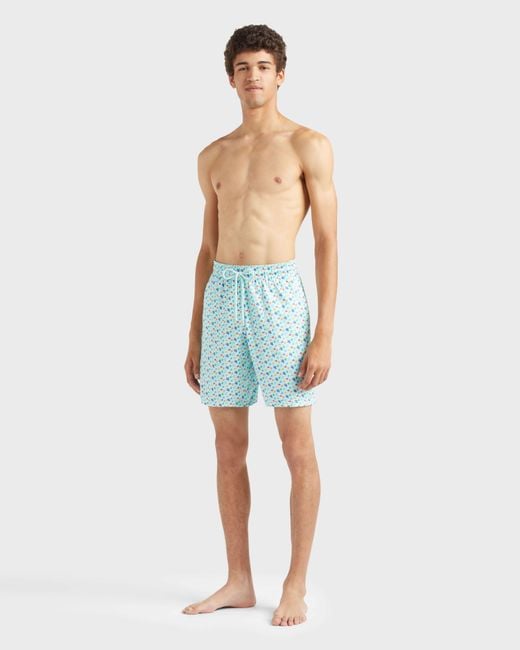 Vilebrequin Blue Long Stretch Swim Trunks Micro Ronde Des Tortues Rainbow for men