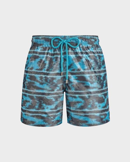Vilebrequin Blue Silk Swim Shorts Zebra Stripes for men