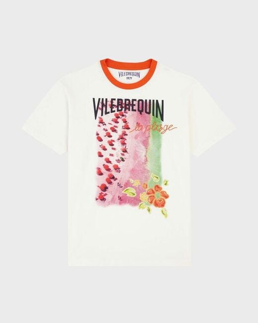 Vilebrequin Red Cotton T-Shirt La Plage From The Sky for men