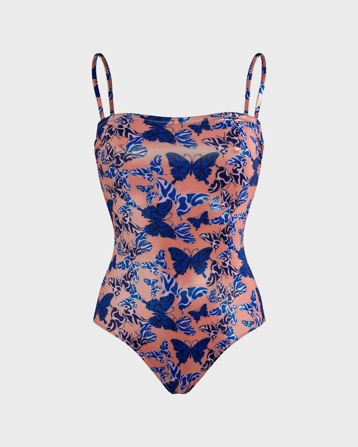 Vilebrequin Blue Bustier One-Piece Swimsuit Disco Butterfly