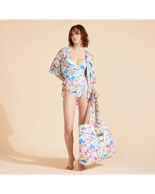 Vilebrequin Blue Happy Flowers Neckholder-badeanzug Für Damen