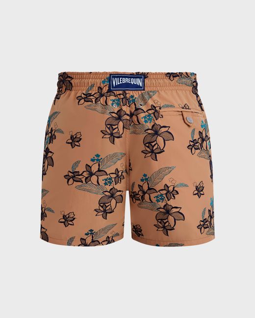 Vilebrequin Brown Swim Shorts Embroidered Flowers Power for men