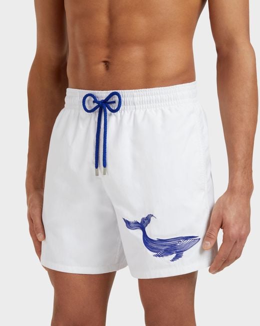 Vilebrequin Blue Swim Trunks Embroidered Whale - Swimwear - Motu - White - Size Xxxl for men
