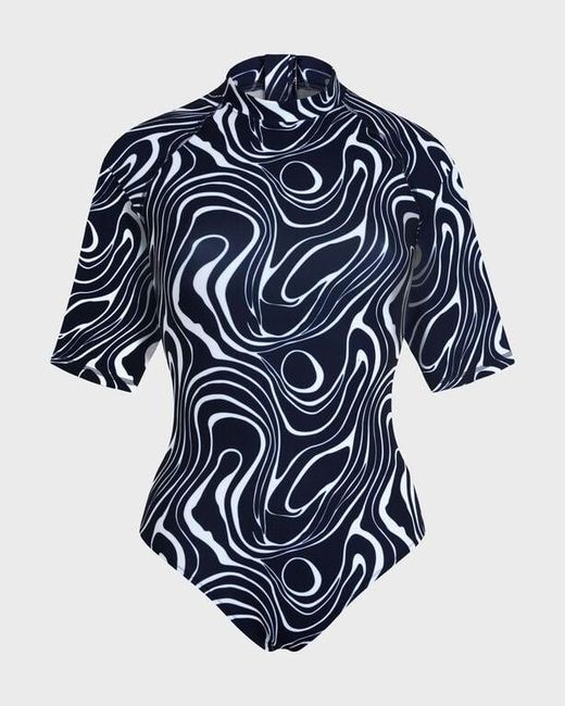 Vilebrequin Short Sleeves Uv Protection One-piece Rashguard Waves - Rashguard - Lox - Blue - Size M