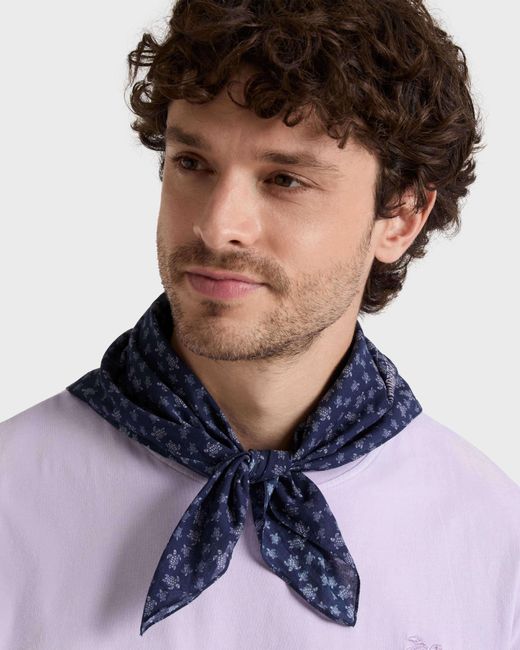 Vilebrequin Blue Cotton Voile Scarf Micro Ronde Des Tortues