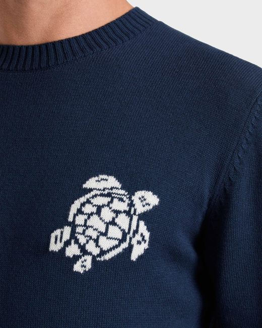 Vilebrequin Blue Cotton And Cashmere Crewneck Sweater Turtle for men